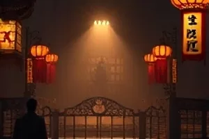 金牌影院首屏主推画面，夜色天台上的放映光束与城市剪影